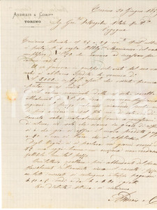 Documento originale, autentico 1879 TORINO Lettera ANDREIS & C. a Vitale DE REGIBUS sul mercato della seta 1