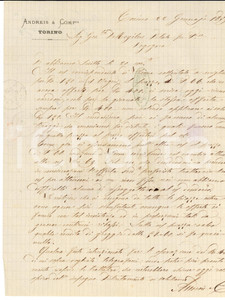 Documento originale, autentico 1879 TORINO Ditta ANDREIS & C. sconfortante mercato della seta all estero 1