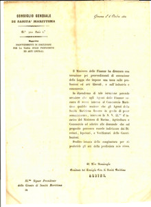 Documento originale, autentico 1851 GENOVA Consiglio Generale di SANITA  MARITTIMA sulle professioni liberali 1