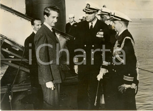 Fotografia d epoca originale 1958 ZEBRUGGE Principe Alberto BELGIO e James CALVER sottomarino nucleare SKATE 1