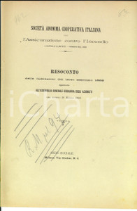 Documento originale, autentico 1893 MILANO COOPERATIVA INCENDI Resoconto operazioni esercizio 1892 RARO 1