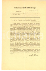 Documento originale, autentico 1896 VERANO BRIANZA Giovanni MANZONI cerca testimonianza don Gregorio MAZZOLENI 1