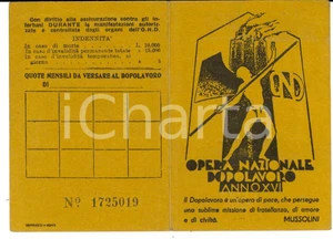 Documento originale, autentico 1938 MILANO Dopolavoro aziendale Giuseppe REDAELLI Tessera Gino ROSSI 1