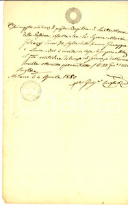 Documento originale, autentico 1850 MILANO SANTA MARIA DELLA PASSIONE Fede di morte di Maria GALEAZZI 1