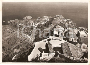 Cartolina originale da collezione 1950 ca CASTELMOLA ME CaffÃ¨ SAN GIORGIO Vista su TAORMINA e Baia di MAZZARO FG 1