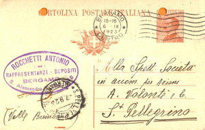Cartolina originale da collezione 1923 BERGAMO Antonio ROCCHETTI Rappresentanze  depositi Cartolina commerciale 1