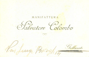 Materiale pubblicitario d’epoca 1935 ca GALLARATE VA Salvatore COLOMBO Manifattura Cartoncino pubblicitario 1