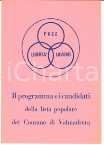 Materiale pubblicitario d’epoca 1950 ca VALMADRERA LC LISTA POPOLARE Programma e candidati elezioni comunali 1