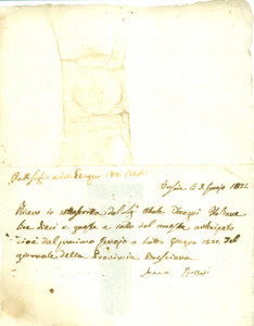 Documento originale, autentico 1821 BRESCIA Abate TOCCAGNI abbonato al Giornale della Provincia Bresciana 1
