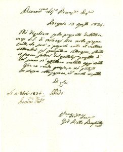 Documento originale, autentico 1834 BRESCIA Prevosto Faustino ROSSINI presta denaro a Giovanni Pietro BORGHETTI 1