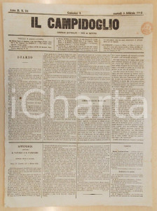 Giornale, rivista storica 1862 MILANO Giornale IL CAMPIDOGLIO Amministrazione militare accusata di sprechi 1