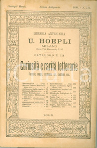 Libro, pubblicazione d epoca 1898 MILANO Libreria antiquaria Ulrico HOEPLI Catalogo 114 CuriositÃ  letterarie 1