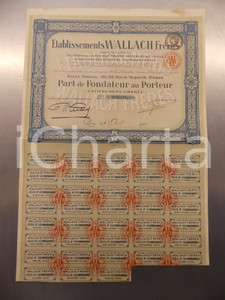 Oggetto da collezione cartaceo 1924 PARIS Etablissements WALLACH FrÃ¨res Certificato al portatore 38 cedole 1