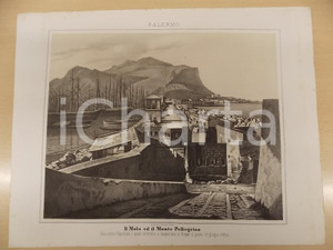 Stampa, bozzetto originale 1861 GUERRA D ITALIA PALERMO Il Molo ed il Monte PELLEGRINO Stampa Flli TERZAGHI 1