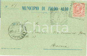 Documento originale, autentico 1914 ZOLDO ALTO BL Cartolina postale con intestazione del Municipio FP VG 1