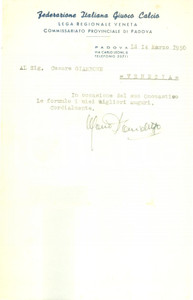 Autografo originale 1950 PADOVA Mario DANIELETTO Federazione Italiana Giuoco Calcio AUTOGRAFO 1