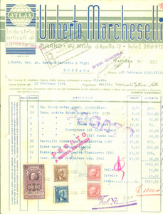 Documento originale, autentico 1940 MORTARA PV Umberto MARCHESELLI Articoli di cancelleria Fattura 1