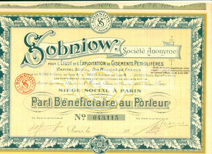 Oggetto da collezione cartaceo 1924 PARIS S.A. SOBNIOW Etude Exploitation de Gisements PÃ©trolifÃ¨res 1