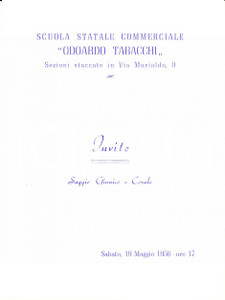 Documento originale, autentico 1956 MILANO Scuola commerciale Odoardo TABACCHI Invito al saggio ginnicocorale 1