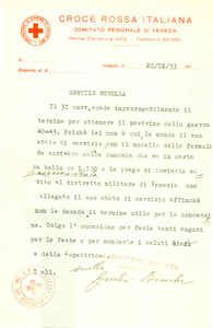 Documento originale, autentico 1953 VENEZIA Croce Rossa Italiana consegna nastrini della guerra 19401943 1