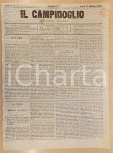 Giornale, rivista storica 1862 MILANO Giornale IL CAMPIDOGLIO Le finanze italiane sono in stato disastroso 1