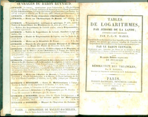 1863 Jérome LALANDE Tables de logarithmes étendues à sept décimales Nouvelle éd.