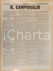 Giornale, rivista storica 1862 MILANO Giornale IL CAMPIDOGLIO Pietro BASTOGI occulta debito sulle ferrovie 1