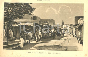 Cartolina originale da collezione 1923 KAIROUAN TN Mercato in RUE SAUSSIER Cartolina animata FP NV 1