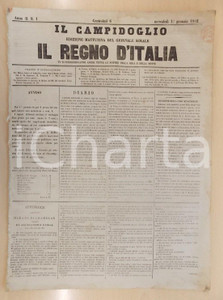 Giornale, rivista storica 1862 MILANO Giornale IL CAMPIDOGLIO Soluzione della crisi del Governo RICASOLI 1