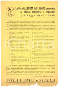 Materiale pubblicitario d’epoca 1954 SORIANO NEL CIMINO VT Programma lista ALLEANZA DEL LAVORO Volantino 1