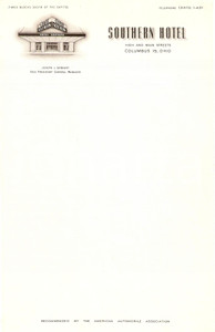 Materiale pubblicitario d’epoca 1950 ca COLUMBUS Ohio USA SOUTHERN Hotel Carta intestata ILLUSTRATA 1 1