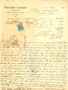 Documento originale, autentico 1923 SAVONA Lazzaro PICCARDO Esportazione frutta verdura e agrumi Lettera 1