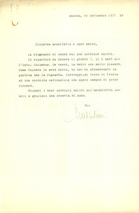Autografo originale 1937 ANCONA Ministro Serafino MAZZOLINI deve affrontare una cocciuta ostinazione 1