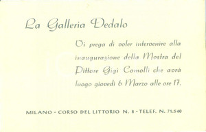 Documento originale, autentico 1940 ca MILANO Galleria DEDALO invita alla mostra del pittore Gigi COMOLLI 1