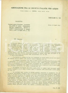 Documento originale, autentico 1945 ROMA Associazione fra Società per Azioni Requisizione profitti del Fascismo 1