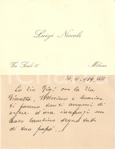 Oggetto da collezione cartaceo 1939 MILANO Luigi NICCOLI invia auguri Biglietto AUTOGRAFO 1