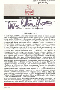 Autografo originale 1993 TORINO Teatro Regio Autografo Maria Costanza NOCENTINI Soprano Pieghevole 1