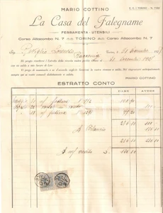 Oggetto da collezione cartaceo 1927 TORINO Casa del falegname di Mario COTTINO Ferramenta Fattura con busta 1