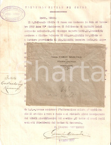 Oggetto da collezione cartaceo 1927 RACCONIGI CN Geometra Carlo SISMONDA convocazione per fallimento GASTAUDO 1