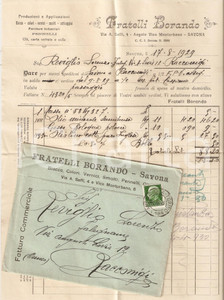 Oggetto da collezione cartaceo 1929 SAVONA Fratelli BORANDO Fabbrica di biacca e vernici Fattura con busta 1