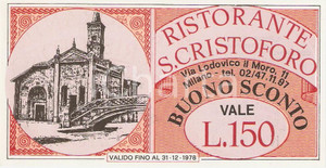 Oggetto da collezione cartaceo 1978 MILANO Ristorante SAN CRISTOFORO Buono sconto 150 lire ILLUSTRATO 1
