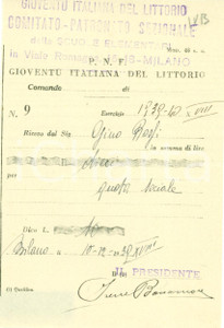 Documento originale, autentico 1939 MILANO GIL SCUOLE ELEMENTARI Gino ROSSI paga quota sociale Documento 1