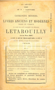 Oggetto da collezione cartaceo 1887 PARIS Librairie LETAROUILLY  Catalogue mensuel livres anciens modernes NÂ°1 1