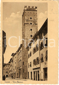 Cartolina originale da collezione 1951 TRENTO Panorama VIA CAVOUR Animata Cartolina FG VG 1