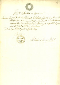 Documento originale, autentico 1849 CREMA Fede nascita Giovanni Battista MALCHINETTI Parrocchia SAN BENEDETTO 1