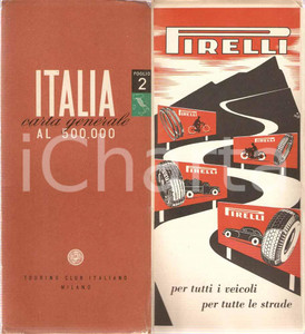 Mappa, planimetria storica 1960 ca TOURING CLUB Italia al 500.000 Pneumatici PIRELLI Cartina  Foglio 2 1
