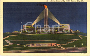 Cartolina originale da collezione 1943 KANSAS CITY, MISSOURI USA Liberty Memorial by night Cartolina FP VG 1