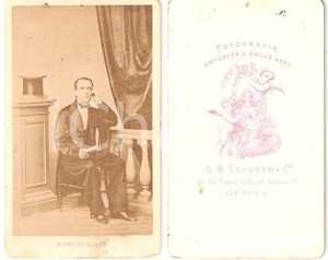Fotografia d epoca originale 1870 ca GENOVA Ritratto di gentiluomo con cilindro Fotografia SCIUTTO 1