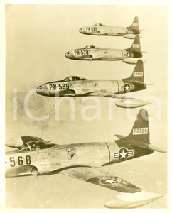 Fotografia d epoca originale 1950 ca U.S.A.F. 94th Fighter Squadron HAT IN THE RING Stormo aerei caccia FOTO 1