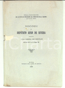 Libro, pubblicazione d epoca 1893 ROMA Discorsi deputato AFAN DE RIVERA su previsione Ministero della Guerra 1